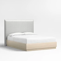 Arvada 54" Oyster Grey Queen Upholstered Headboard with Batten White Oak Bed Base