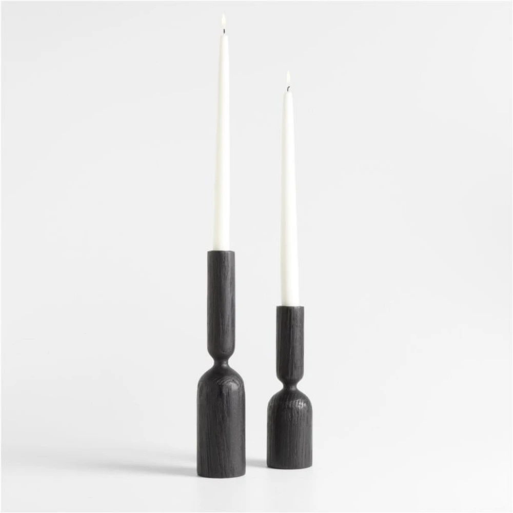 Asker Black Wood Taper Candle Holder 11"