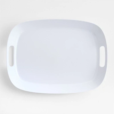 Aspen White Outdoor Melamine 14" x 19" Tray with Handles