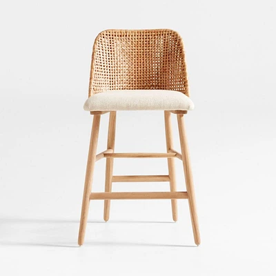 Astrid Upholstered Rattan Counter Stool with Performance Fabric