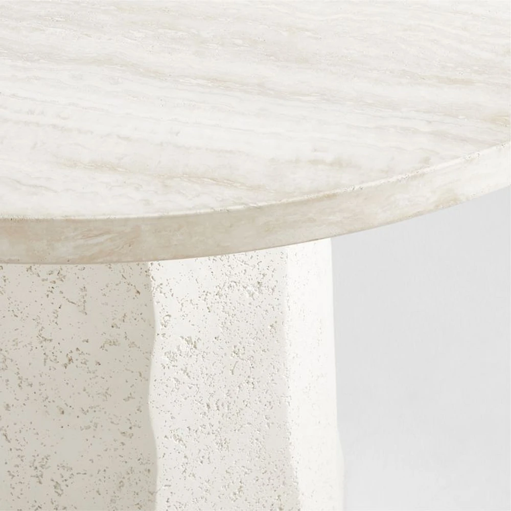 Contemplation 41.5" Round White Travertine and Concrete Entryway Table by Athena Calderone
