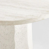 Contemplation 41.5" Round White Travertine and Concrete Entryway Table by Athena Calderone