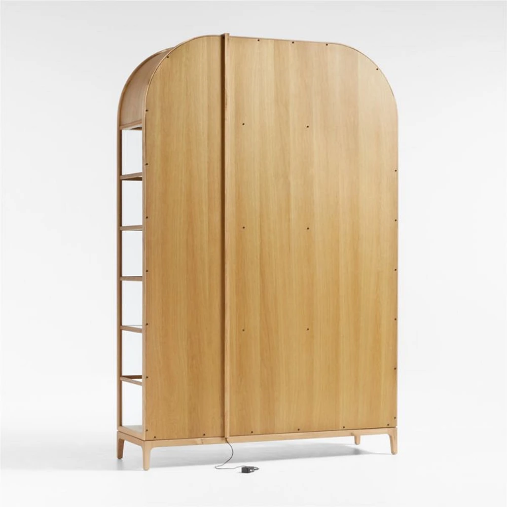 Atrium White Oak and Rattan 4-Shelf Lighted Storage Cabinet