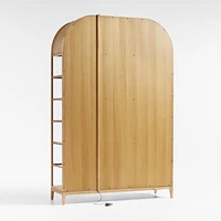 Atrium White Oak and Rattan 4-Shelf Lighted Storage Cabinet