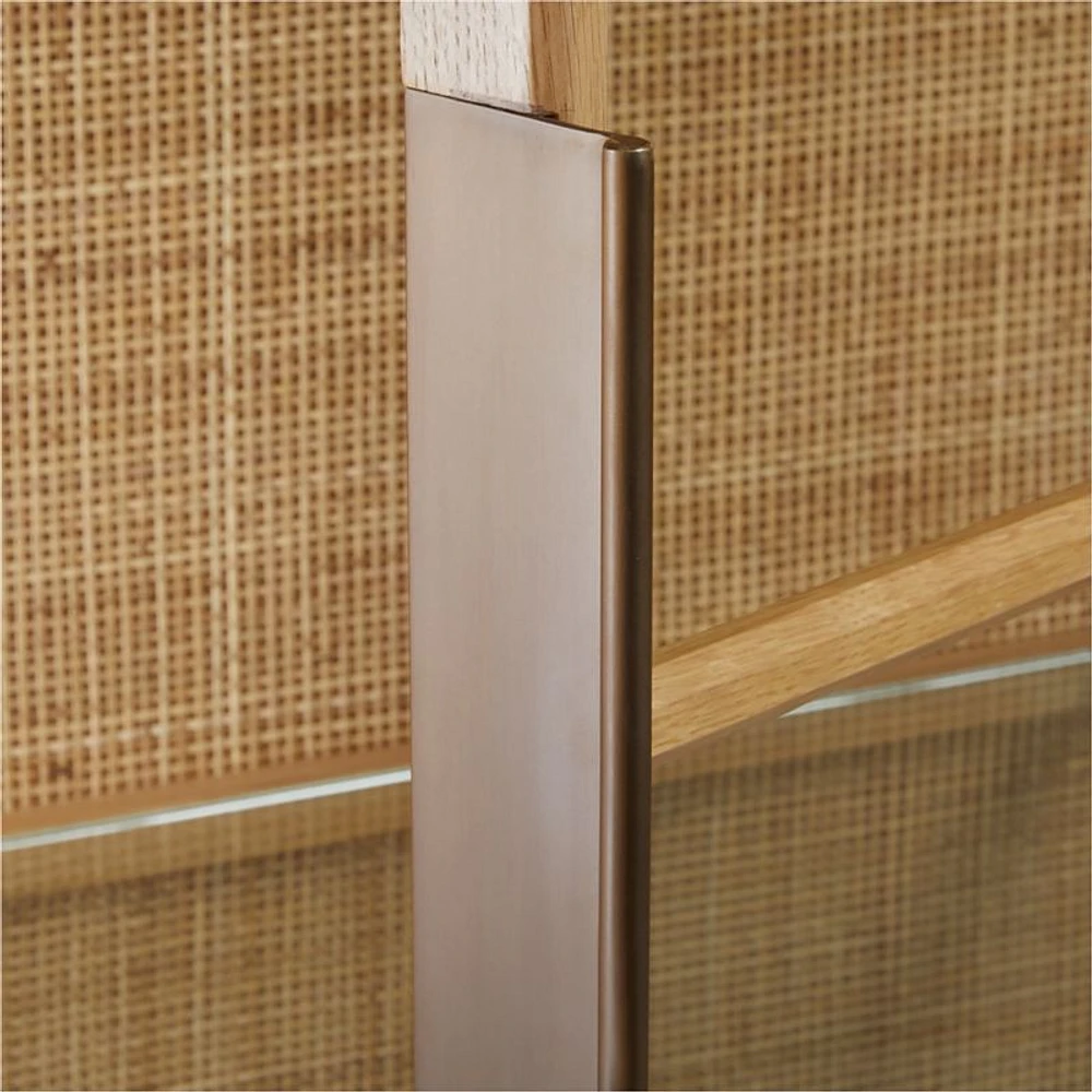 Atrium White Oak and Rattan 4-Shelf Lighted Storage Cabinet