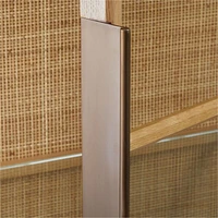 Atrium White Oak and Rattan 4-Shelf Lighted Storage Cabinet