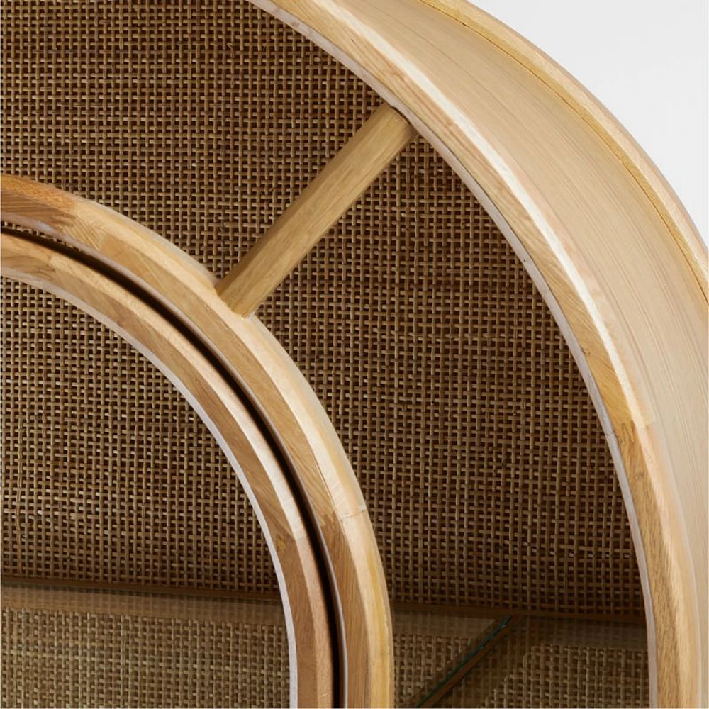 Atrium White Oak and Rattan 4-Shelf Lighted Storage Cabinet
