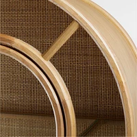 Atrium White Oak and Rattan 4-Shelf Lighted Storage Cabinet