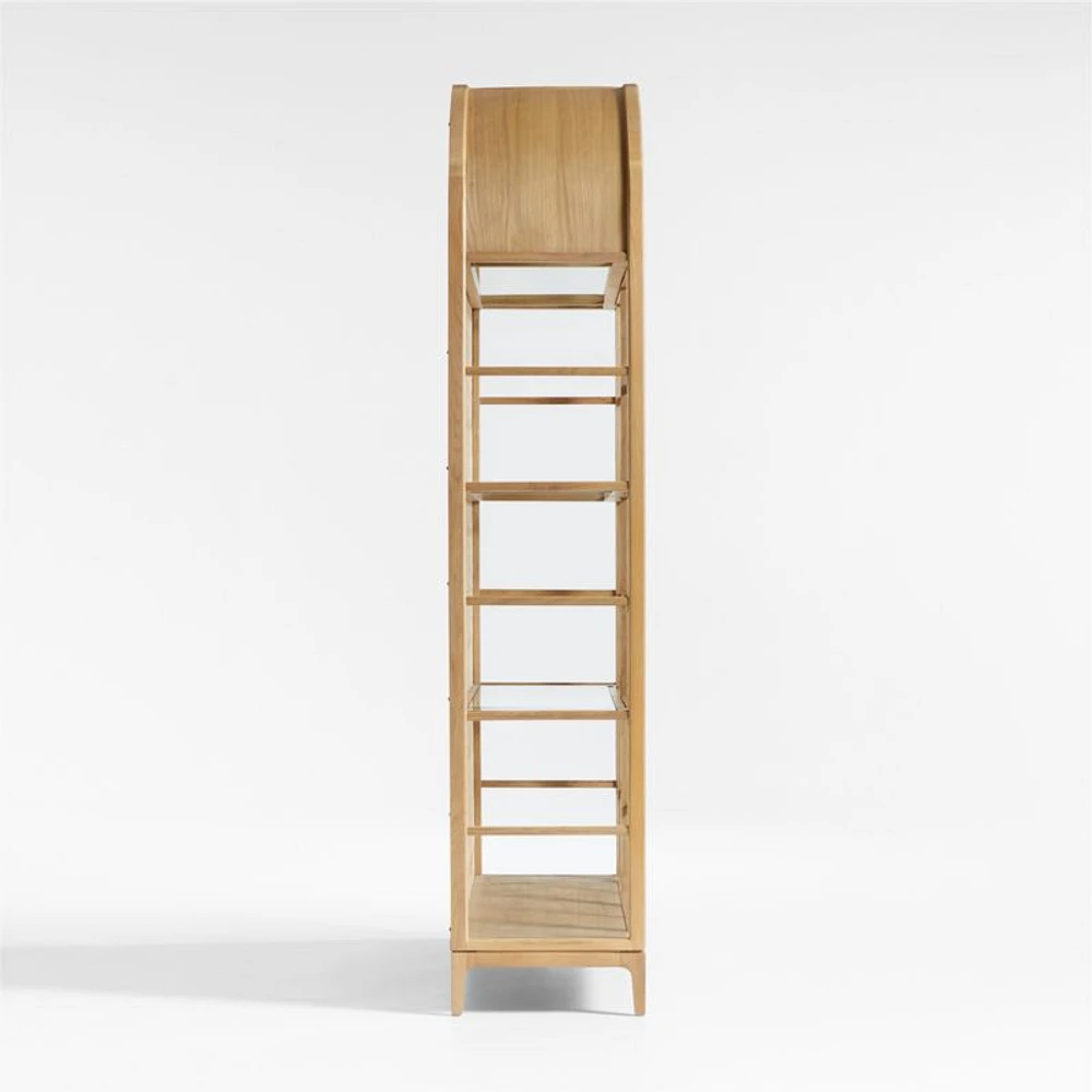 Atrium White Oak and Rattan 4-Shelf Lighted Storage Cabinet