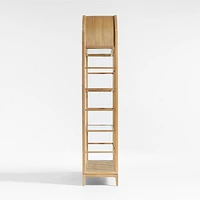 Atrium White Oak and Rattan 4-Shelf Lighted Storage Cabinet