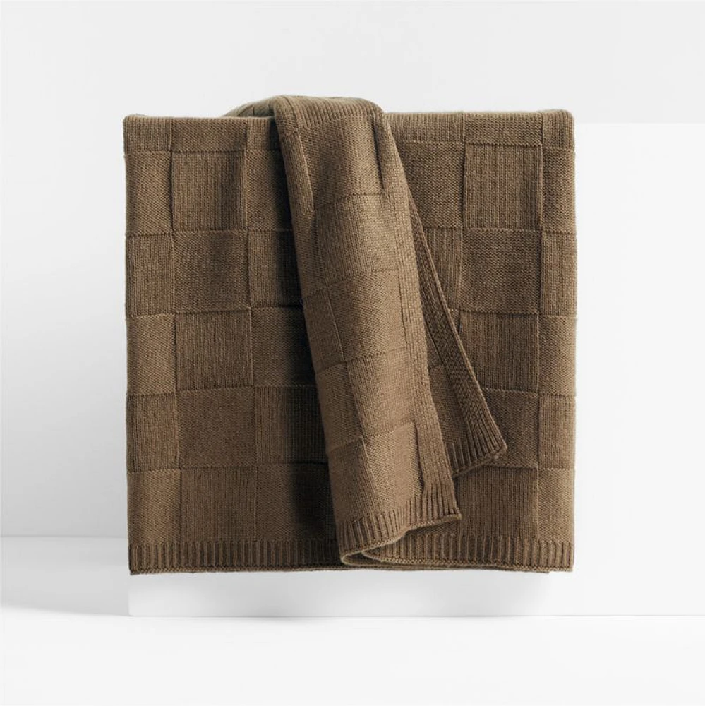 Atticus Square Knit Beige Throw by Jake Arnold