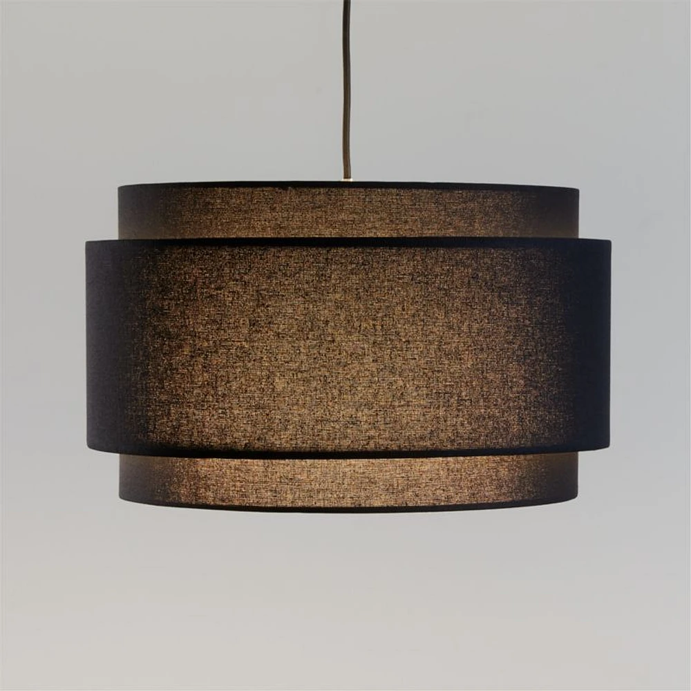 Avery Black Linen Double Drum Pendant Light