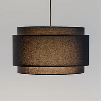 Avery Black Linen Double Drum Pendant Light