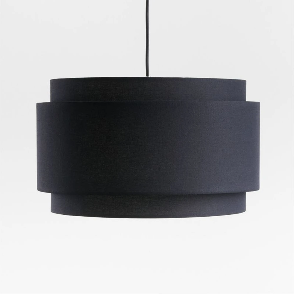 Avery Black Linen Double Drum Pendant Light