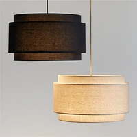 Avery Black Linen Double Drum Pendant Light