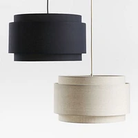 Avery Black Linen Double Drum Pendant Light