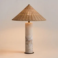 Beachwood Golden Calacatta Marble Table Lamp with Wicker Shade by Brigette Romanek