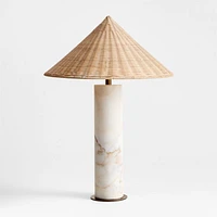 Beachwood Golden Calacatta Marble Table Lamp with Wicker Shade by Brigette Romanek
