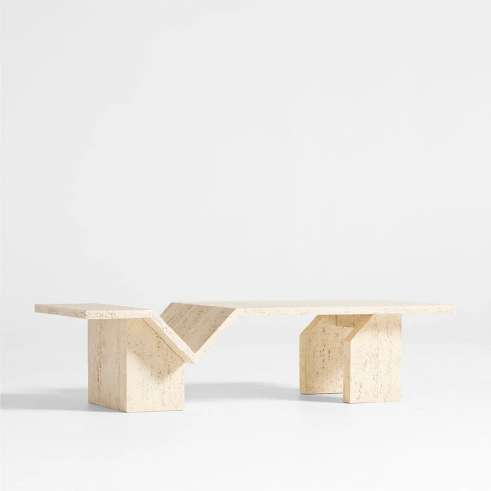 Hollywood Hills Faux Travertine Resin 60" Rectangular Coffee Table with Shelf by Brigette Romanek