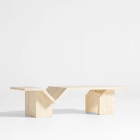 Hollywood Hills Faux Travertine Resin 60" Rectangular Coffee Table with Shelf by Brigette Romanek