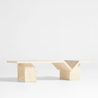 Hollywood Hills Faux Travertine Resin 60" Rectangular Coffee Table with Shelf by Brigette Romanek