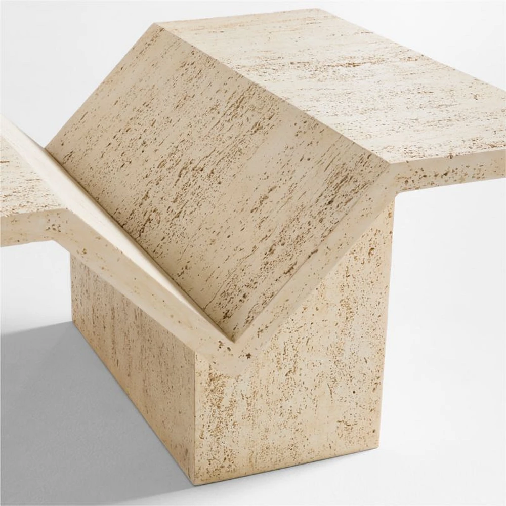 Hollywood Hills Faux Travertine Resin 60" Rectangular Coffee Table with Shelf by Brigette Romanek