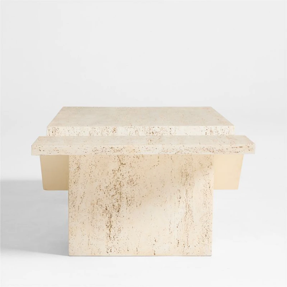 Hollywood Hills Faux Travertine Resin 60" Rectangular Coffee Table with Shelf by Brigette Romanek