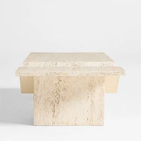 Hollywood Hills Faux Travertine Resin 60" Rectangular Coffee Table with Shelf by Brigette Romanek