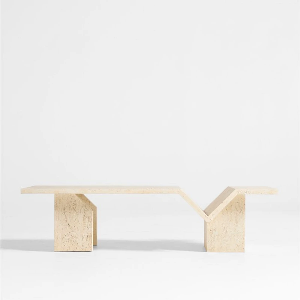 Hollywood Hills Faux Travertine Resin 60" Rectangular Coffee Table with Shelf by Brigette Romanek