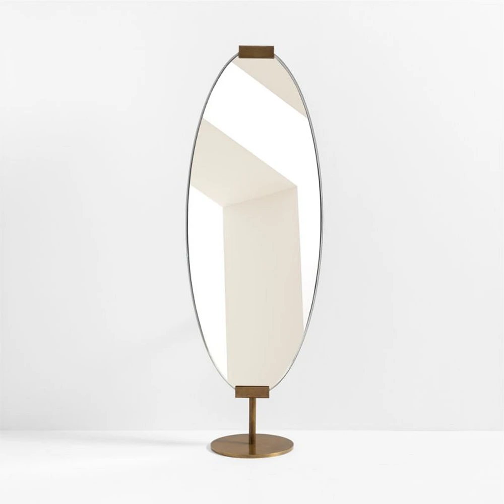Seen Brass Oval Standing Floor Mirror by Brigette Romanek