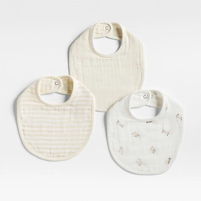 Baby's First Natural Mini Animal Organic Cotton Gauze Baby Bib, Set of 3