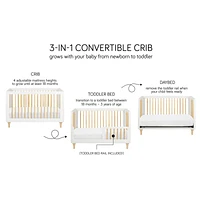 Babyletto Lolly White & Natural Wood 3-in-1 Convertible Baby Crib with Toddler Bed Conversion Kit