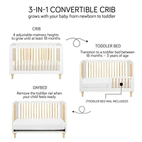 Babyletto Lolly White & Natural Wood 3-in-1 Convertible Baby Crib with Toddler Bed Conversion Kit