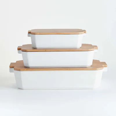 Baking Dishes with Bamboo Lids, Set of 3