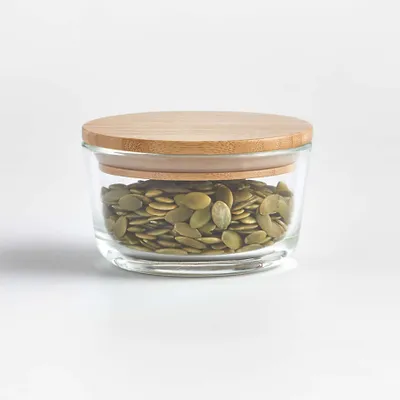 Cup Round Glass Storage Container with Bamboo Lid