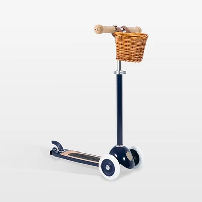 Banwood Navy Blue 3-Wheel Kids Scooter with Basket