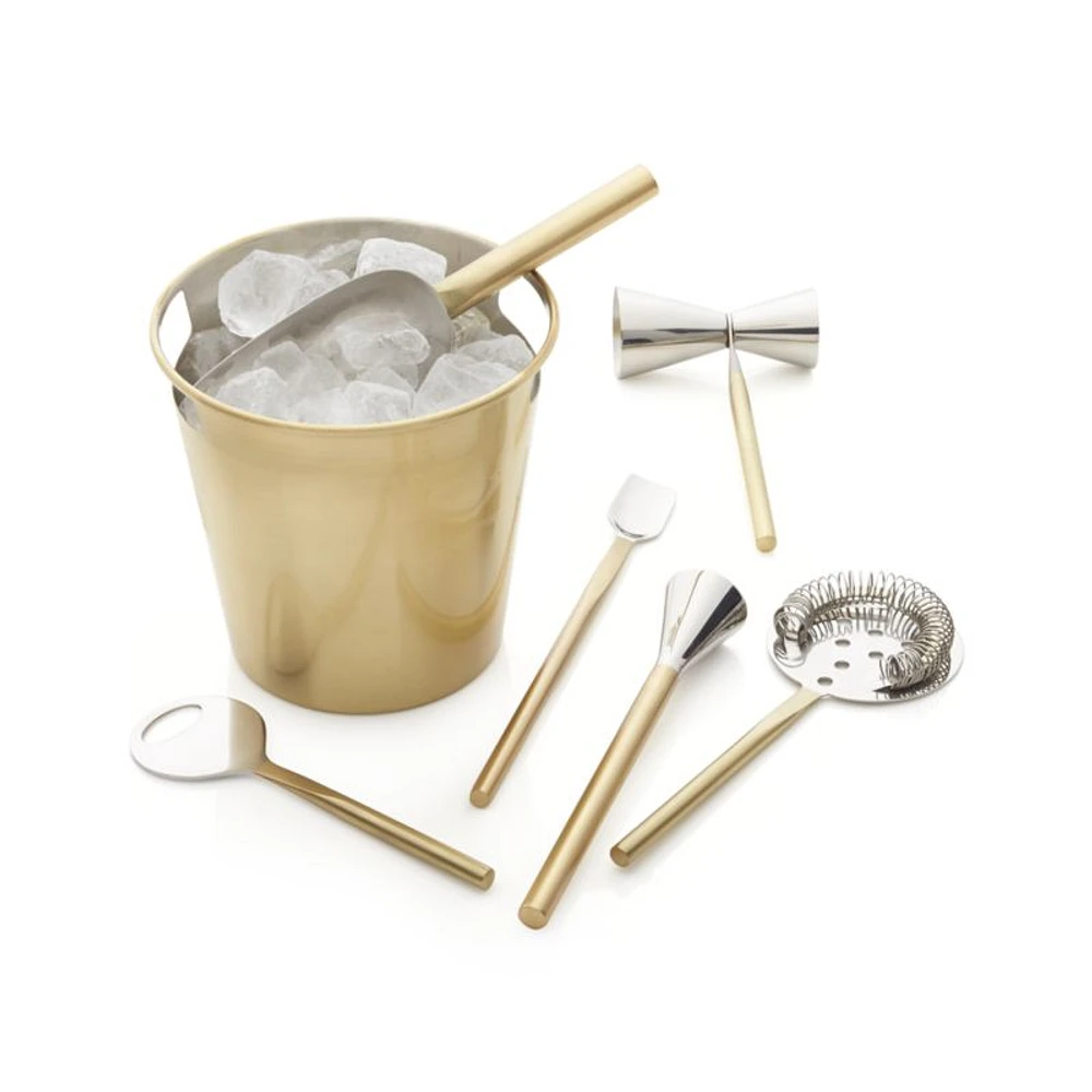 Stainless Steel Bar Tool Set with Gold Finish