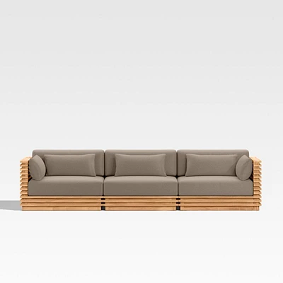 Batten 120" Natural Teak Outdoor Sofa with Cast Shale Brown Sunbrella ® Cushions