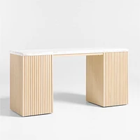 Batten 61.5" Natural Oak Wood Console Desk with White Marble Top