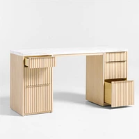 Batten 61.5" Natural Oak Wood Console Desk with White Marble Top