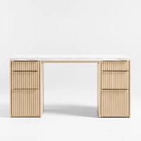 Batten 61.5" Natural Oak Wood Console Desk with White Marble Top