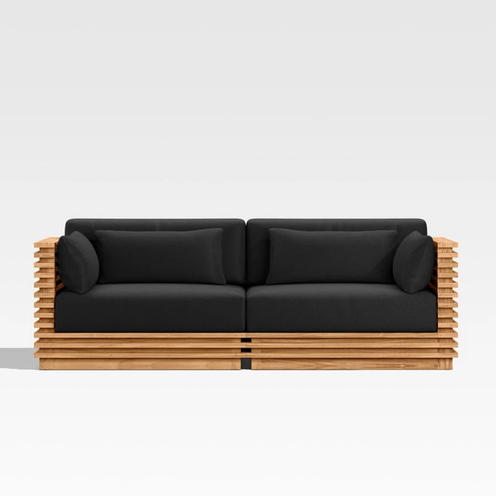 Batten 83" Natural Teak Outdoor Loveseat with Canvas Sunbrella ® Cushions