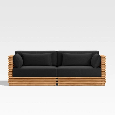 Batten 83" Natural Teak Outdoor Loveseat with Canvas Sunbrella ® Cushions