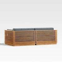 Batten 83" Natural Teak Outdoor Loveseat with Canvas Haze Blue Sunbrella ® Cushions