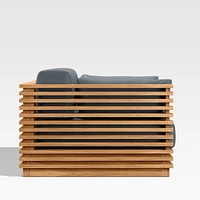 Batten 83" Natural Teak Outdoor Loveseat with Canvas Haze Blue Sunbrella ® Cushions