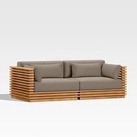 Batten 83" Natural Teak Outdoor Loveseat with Cast Shale Brown Sunbrella ® Cushions