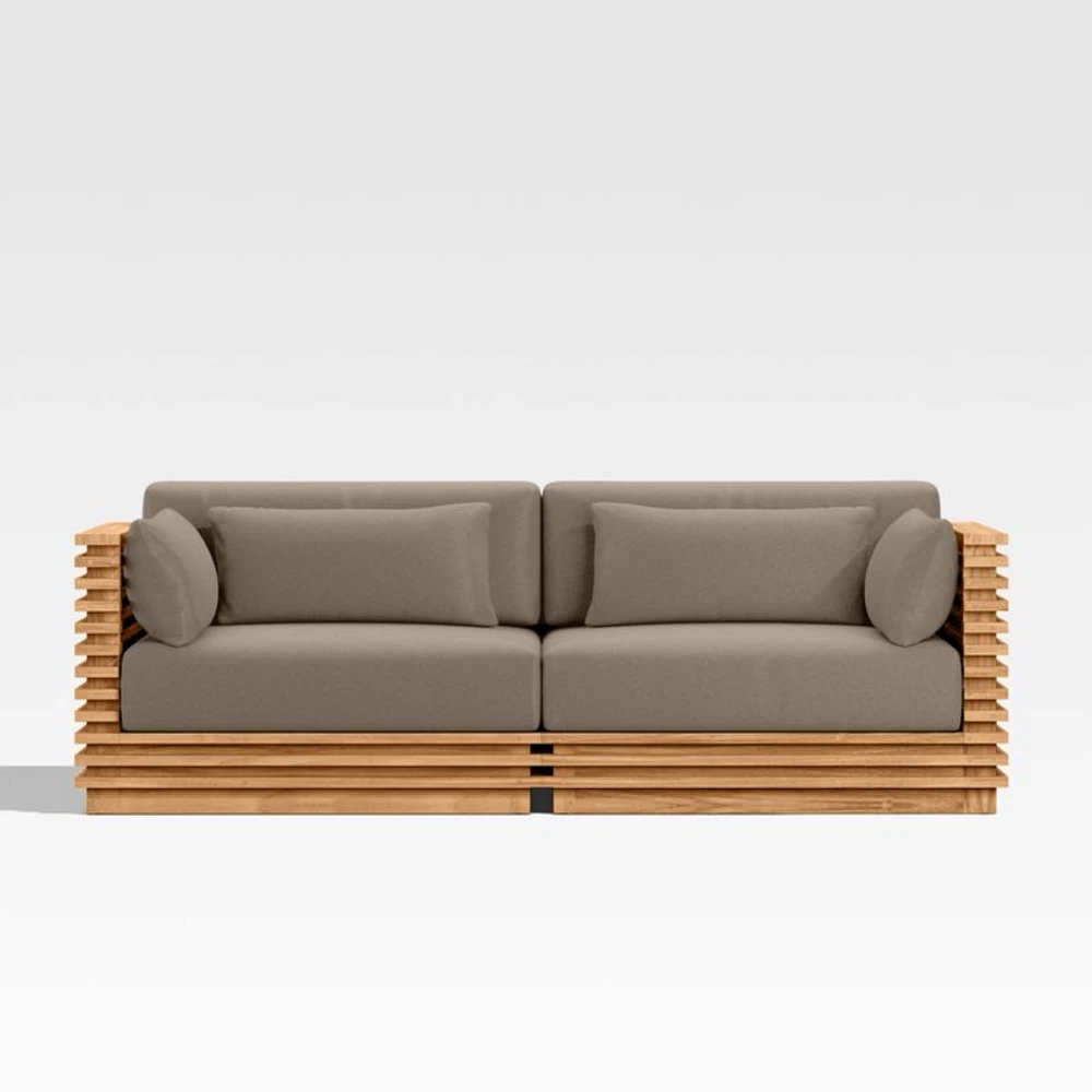 Batten 83" Natural Teak Outdoor Loveseat with Cast Shale Brown Sunbrella ® Cushions