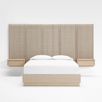 Batten White Oak Queen Plinth-Base Bed and Nightstands