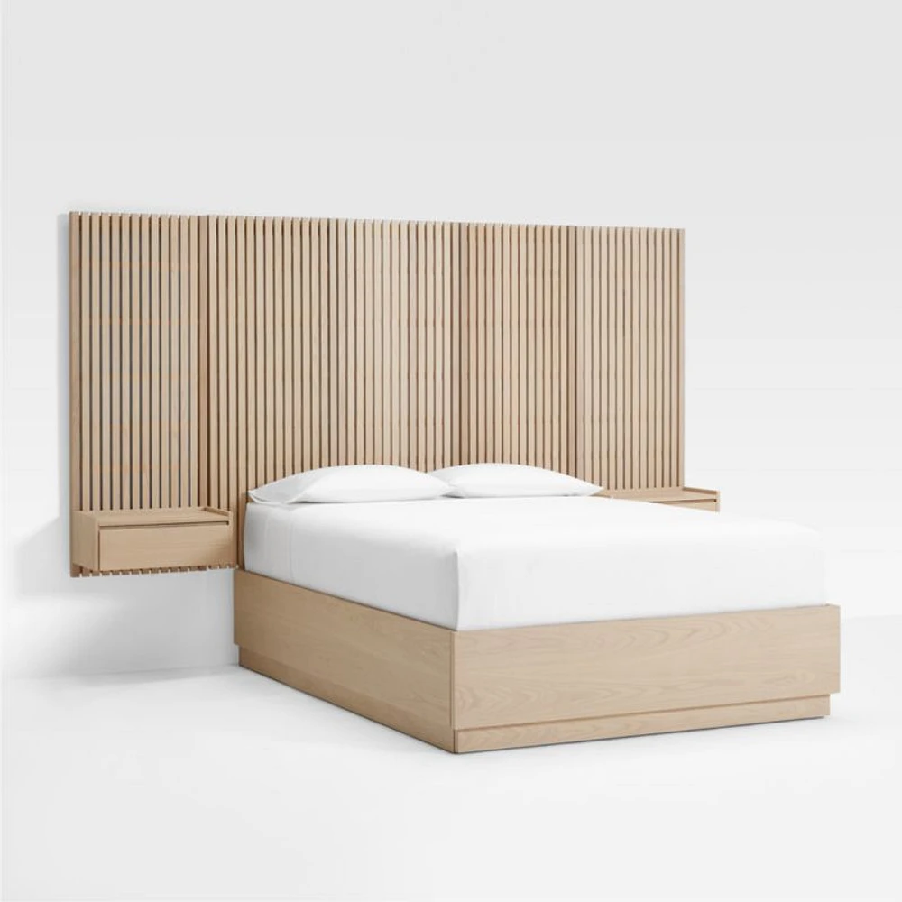 Batten White Oak Queen Plinth-Base Storage Bed and Nightstands