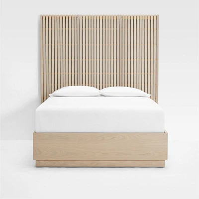 Batten White Oak Queen Plinth-Base Storage Bed
